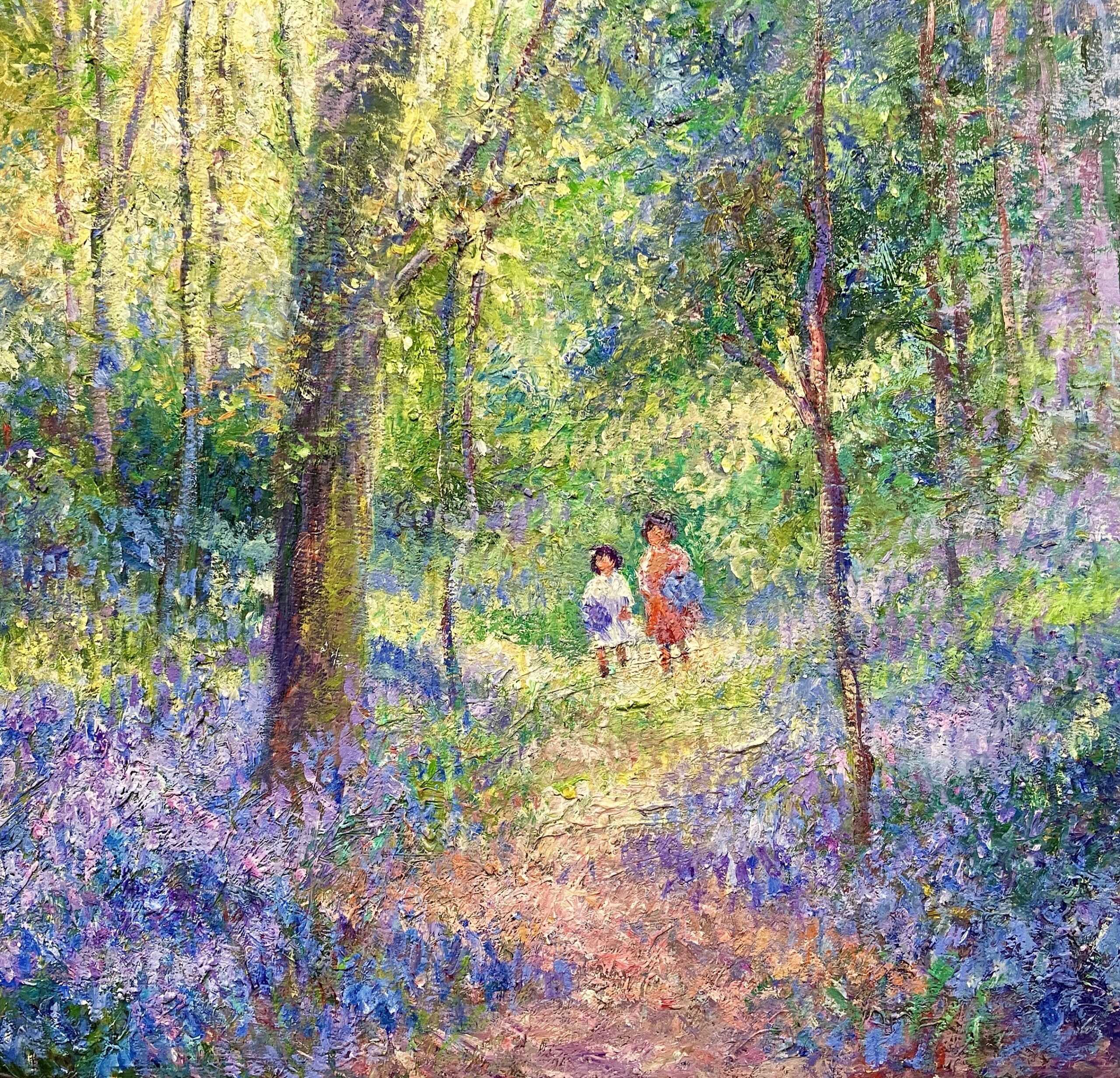 ジャネットルール 川岸の親子 絵画 JLOP052_春の日にブルーベルを